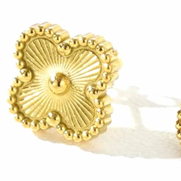 ANOTHER STYLE OF GOLD DIPPED QUATREFOIL EARRINGS WITH LINES DOWN THE CENTER - Picture 1 of 1